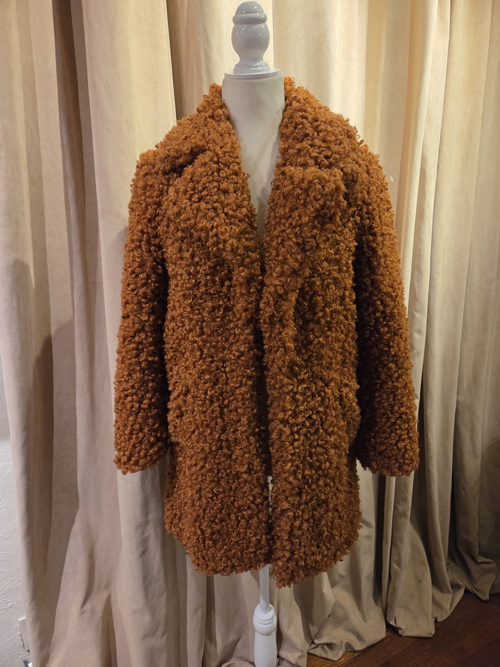 River Island Teddy Faux-Shearling Jacket in Rust Brown